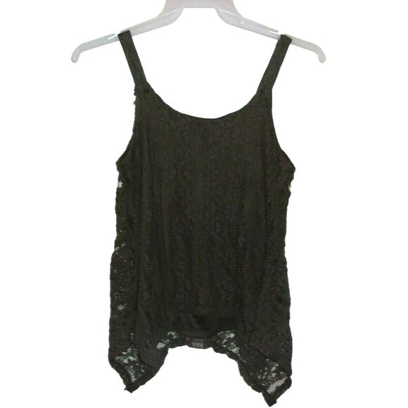 Cloud Sky Brown Lace Overlay Lined Aztec Asymmetrical Tank Top L - Picture 4 of 4